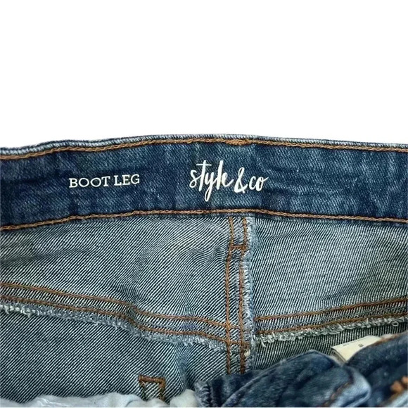 {Style & Co} Blue Boot Leg Cut Stretch Distressed Denim Jeans - Picture 5 of 7